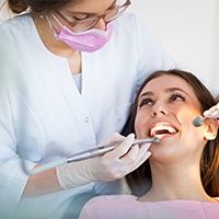 Woman smiling during dental checkup