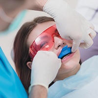 Patient receiving fluoride treatment