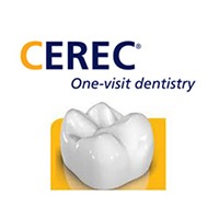 CEREC one visit dental restoration logo and animated dental crown