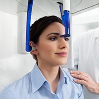 Woman receiving 3D cone beam digital x-rays