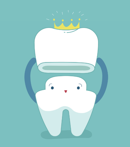 Cartoon tooth holding a crown